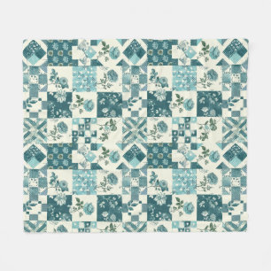 Cobertor De Velo Colcha Xadrez Remendado em Verde-Azul Floral Cotta