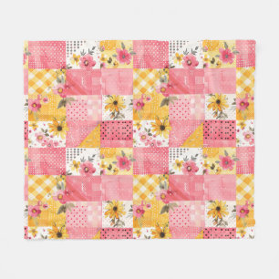 Cobertor De Velo Colcha Xadrez Remendos Amarelo Rosa Cottagecore