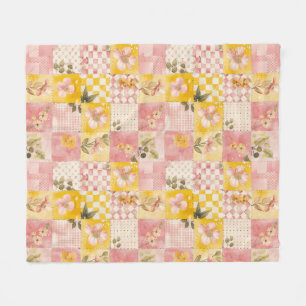 Cobertor De Velo Colcha Xadrez Remendos Amarelo Rosa Cottagecore