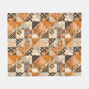 Cobertor De Velo Colcha Xadrez Remendos Laranja Floral Cottagecore