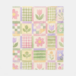 Cobertor De Velo Colcha Xadrez Rosa Verde Floral Pastel Vintage