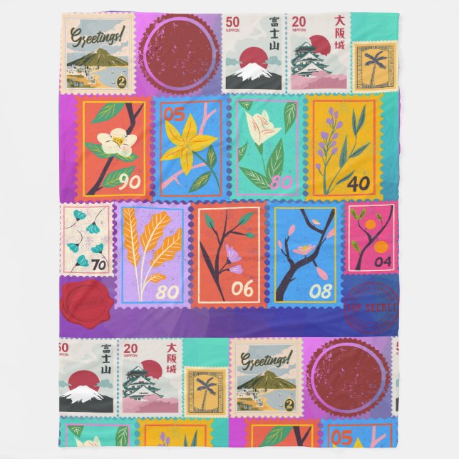 Cobertor De Velo Coleção de Carimbos Aleatórios Falso Masterícula (Frente)