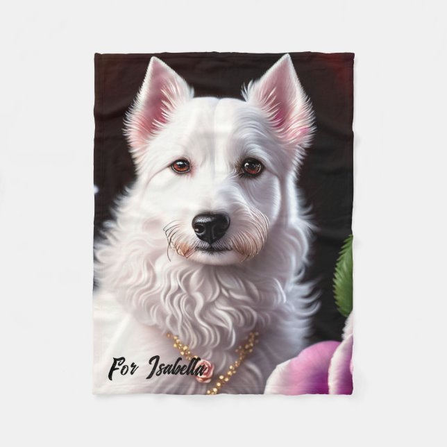 Cobertor De Velo Coleção De rosas E Cães Brancos (Frente)