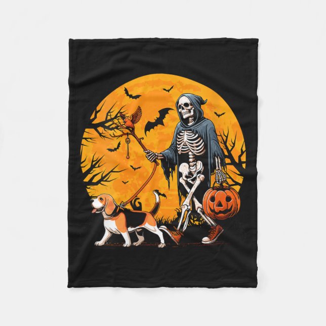 Cobertor De Velo Coleira de Esqueleto de Cachorro de Halloween Femi (Frente)