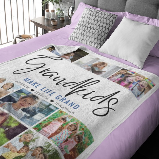 Cobertor De Velo Collage of 9 photos of Grandchildren with a Quote (Criador carregado)