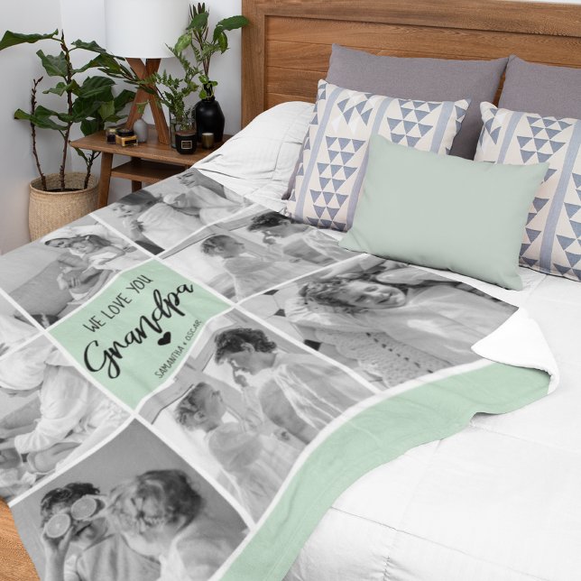 Cobertor De Velo Collage Photo Best Grandpa Ever Pastel Mint Gift (Criador carregado)