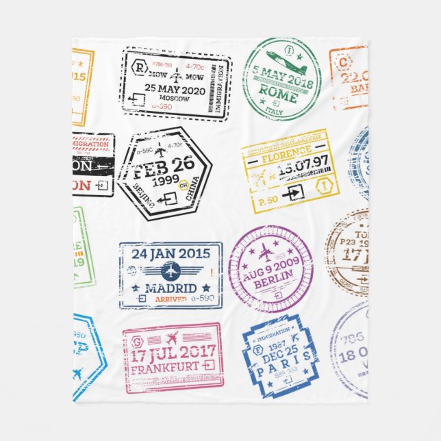 Cobertor De Velo Collection of Passport Stamps Isolated on White. V (Frente)