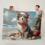 Cobertor De Velo Collie Dog Christmas Vintage Beach<br><div class="desc">Traga o calor dos feriados para a costa com esta charmosa design inspirada na vintagem, que apresenta um cão festivo sentado numa praia serena. Com um clássico toque de feriado de tons nostálgicos e vibrações costeiras, esta trabalho de arte captura a magia do Natal pelo mar. Perfeito para espalhar alegria...</div>