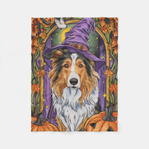 Cobertor De Velo Collie Dog Halloween Pumpkin