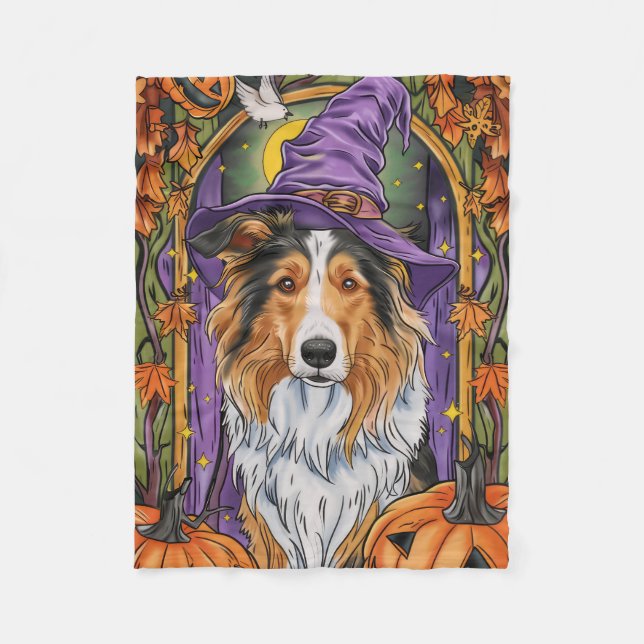 Cobertor De Velo Collie Dog Halloween Pumpkin (Frente)