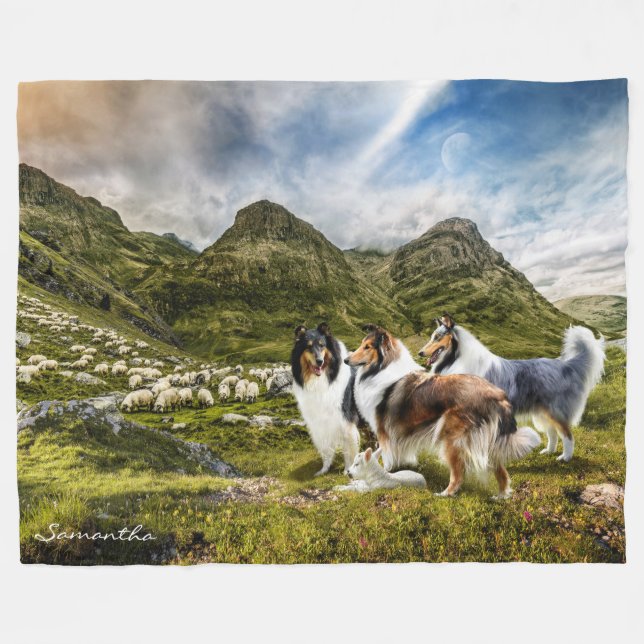 Cobertor De Velo Collies em Bruto de Criação de Ovinos - Personaliz (Frente (Horizontal))
