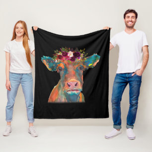 Cobertor De Velo Coloração d'água colorida com o rosto da vaca  