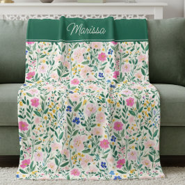Cobertor De Velo Colorful Floral Personalized Fleece Blanket