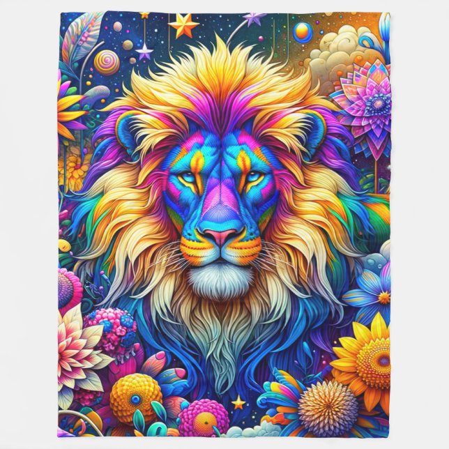 Cobertor De Velo Colorida Artsy Lion (Frente)