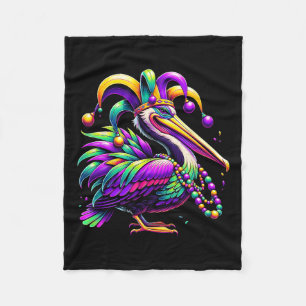 Cobertor De Velo Colorida Mardi Gras Pelican Louisiana Jester Hat B