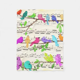 Cobertor De Velo Colorida Musical Birds Fleece Blanket Primavera