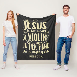 Cobertor De Velo Com Jesus em seu coração Um Violino em seu nome 