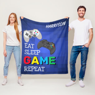 Cobertor De Velo Coma, Dorme, Joga, Repete Gamer Personalizado