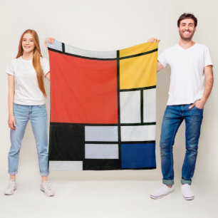 Cobertor De Velo Composição de Piet Mondrian Vermelho Amarelo Azul