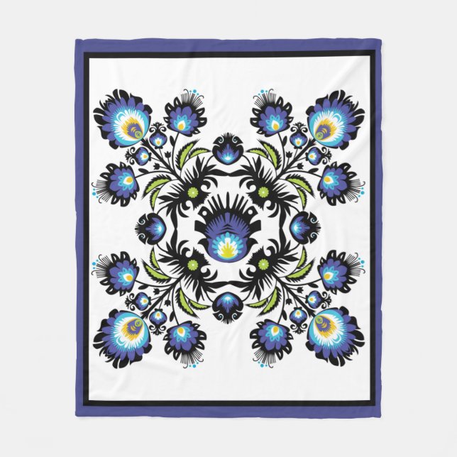 Cobertor De Velo 🖤 💙 composição foliar a preto e azul em branco (Frente)