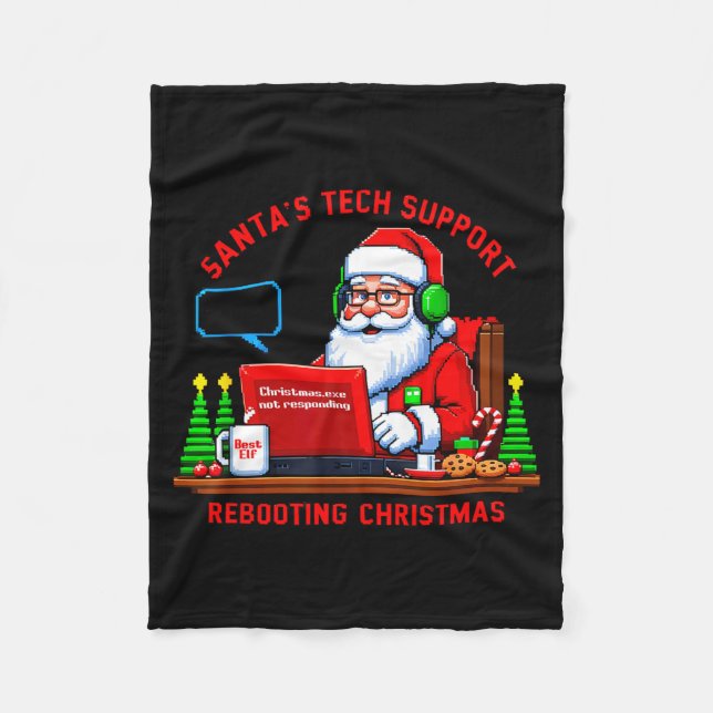 Cobertor De Velo Computer Meme Funny Santa's Tech Suprt Rebooting C (Frente)