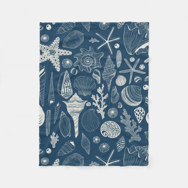 Cobertor De Velo Conchas marítimas em azul escuro (Frente)