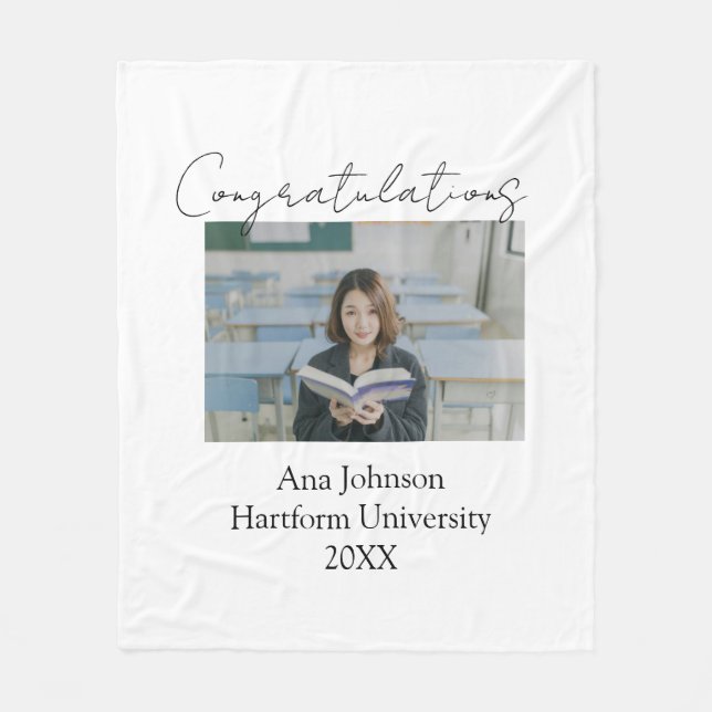 Cobertor De Velo Congratulations photo graduate name university yea (Frente)