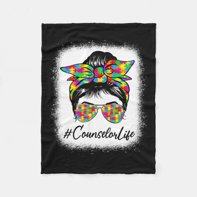 Cobertor De Velo Conselheira Messy Bun Mulheres Apoiando Autismo Aw (Frente)