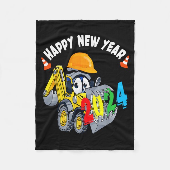 Cobertor De Velo Construction Excavator Happy New Year 2024 For Boy (Frente)