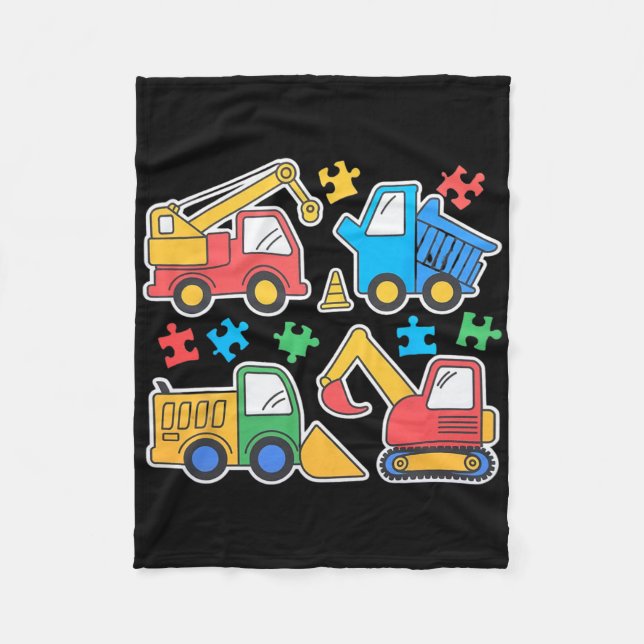 Cobertor De Velo Construction Trucks Excavator Autism Awareness Tee (Frente)
