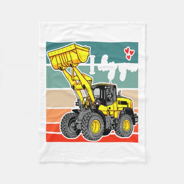 Cobertor De Velo Construction Vehicles Valentines Hearts Excavator  (Frente)