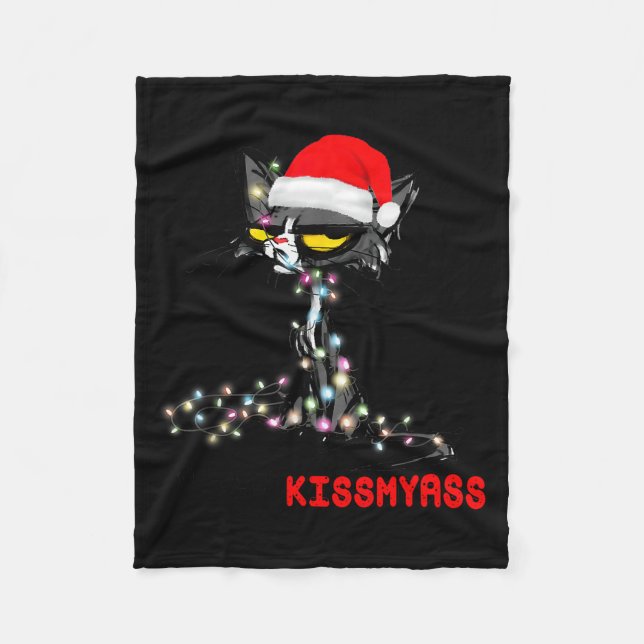 Cobertor De Velo Cool Cat Hat Merry Kiss My Christmas  (Frente)