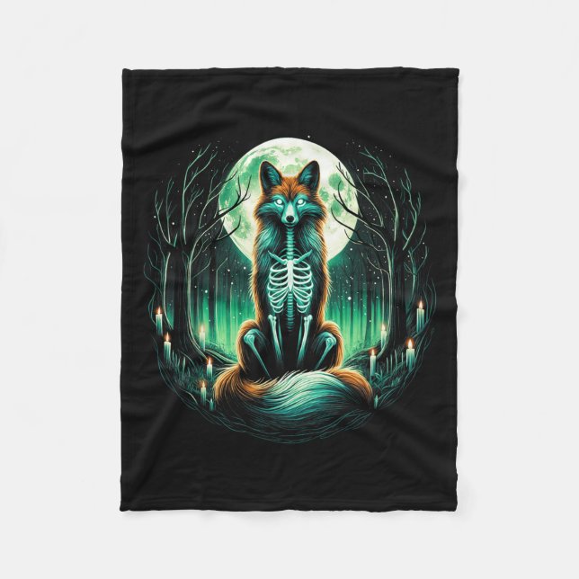 Cobertor De Velo Cool Fox Skeleton Halloween Christmas Birthday  (Frente)
