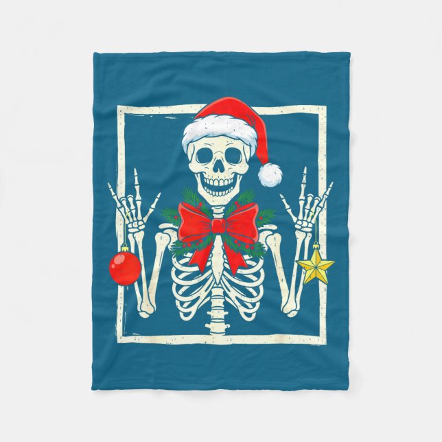 Cobertor De Velo Cool Rocker Skeleton Santa Hat Christmas Punk Rock (Frente)
