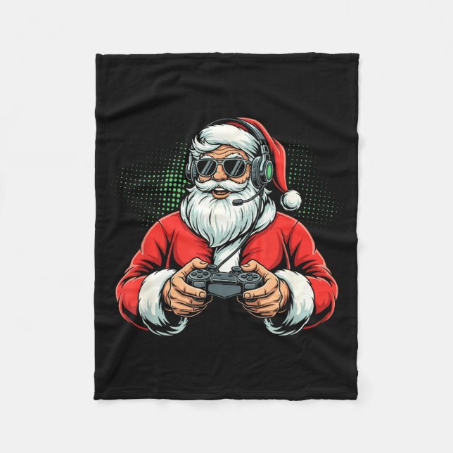Cobertor De Velo Cool Santa Playing Video Games Christmas Gamer Boy (Frente)