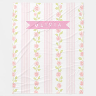 Cobertor De Velo Coquete personalizado feminino rosa floral listrad