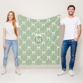 Cobertor De Velo Coquette Bows Gingham Monogram Cream Sage Green 