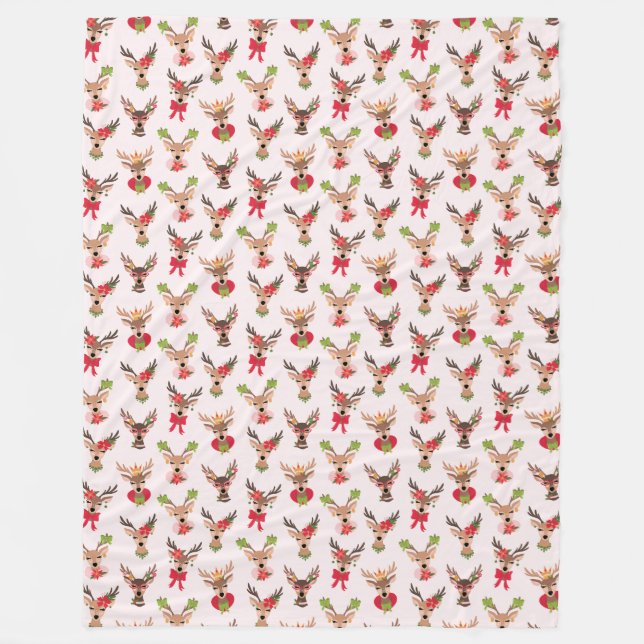 Cobertor De Velo Coquette Christmas Preppy Reindeer (Frente)