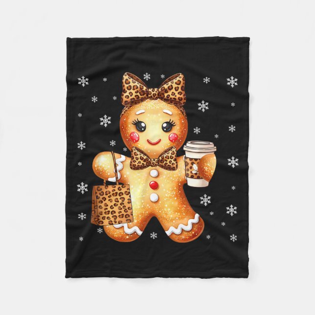 Cobertor De Velo Coquette Cute Gingerbread Leopard Bow Christmas Gi (Frente)