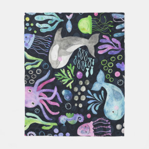 Cobertor De Velo Cor da água da vida do mar, fundo escuro.