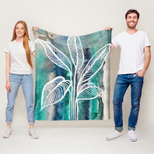 Cobertor De Velo Cor de Água Botânica Moderna Turquesa Azul e Teal