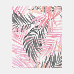 Cobertor De Velo Cor de Água das Folhas Verdes Rosa Tropicais