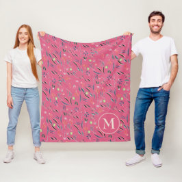 Cobertor De Velo Cor Floral Rosa, Aquarela Monograma Pessoal