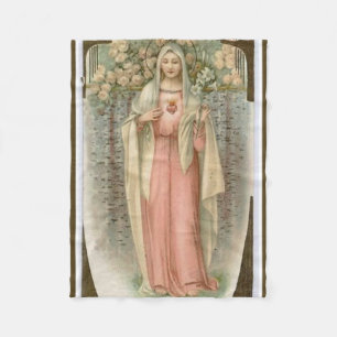 Cobertor De Velo Coração imaculado do vintage de Mary w/flowers