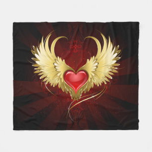 Cobertor De Velo Coração Vermelho com Asas Ouros