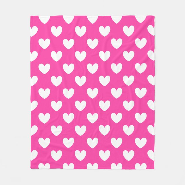 Cobertor De Velo Corações brancos de polca em rosa fuchsia (Frente)