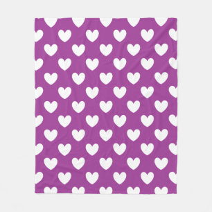 Cobertor De Velo Corações brancos de polca em roxo