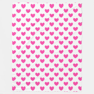 Cobertor De Velo Corações de polca cor-de-rosa da Fuchsia em bran