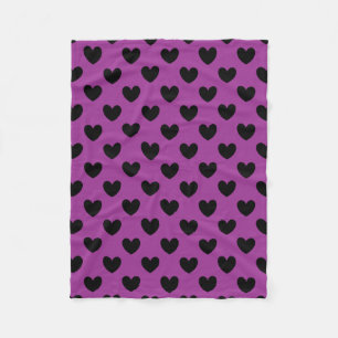 Cobertor De Velo Corações de polca preta em roxo