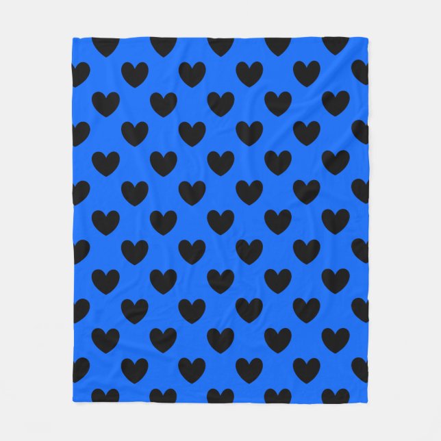 Cobertor De Velo Corações de polca pretos em azul (Frente)